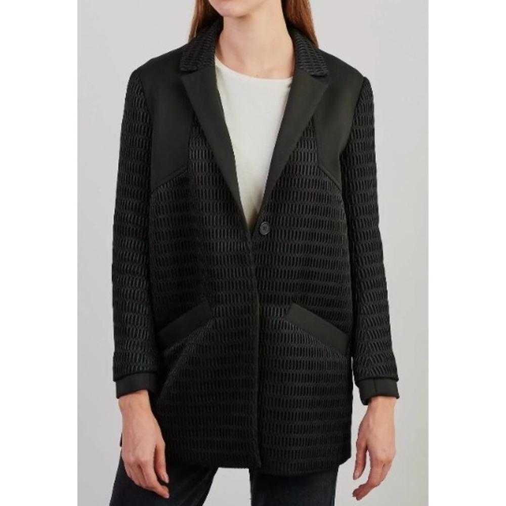 Maje Graffiti Jacket Blazer Black Women Size 36 Small Textured Mesh Button Front
